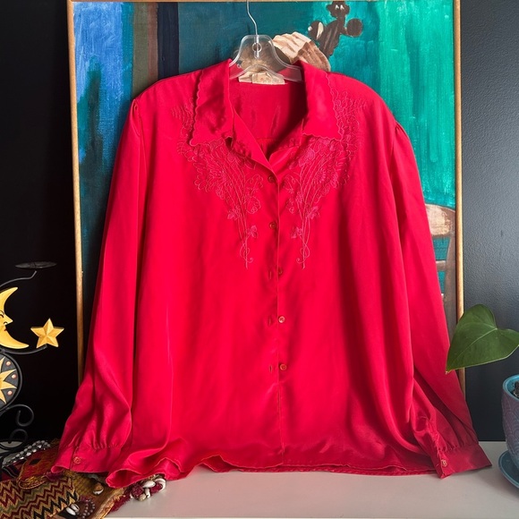 Vintage Red Blouse with Embroidered Details 18 - Picture 2 of 16